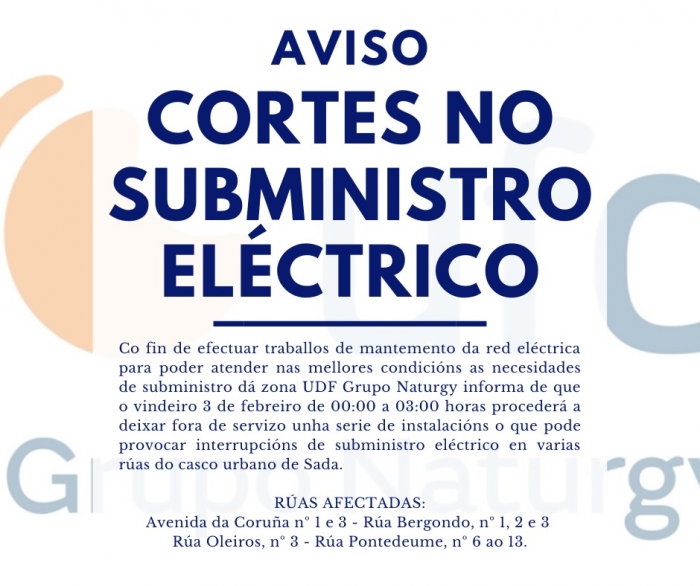 AVISO DE CORTES NO SUBMINISTRO ELCTRICO EN SADA