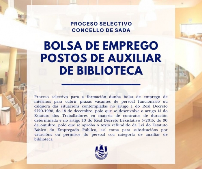 CONVOCATORIA DE BOLSA DE EMPREGO PARA POSTOS DE AUXILIAR DE BIBLIOTECA