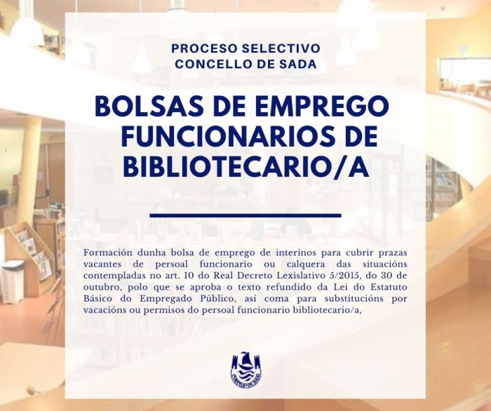 BOLSAS DE EMPLEO CON CARCTER INTERINO PARA PUESTOS DE FUNCIONARIOS/AS DE BIBLIOTECARIO/A