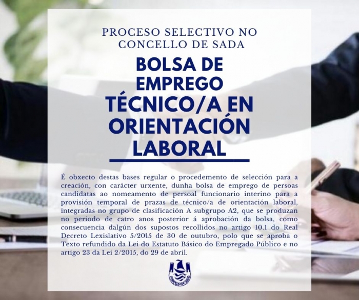 CONVOCATORIA PS FORMACIN BOLSA DE EMPREGO PARA PERSOAL FUNCIONARIO INTERINO TCNICO/A EN ORIENTACIN LABORAL