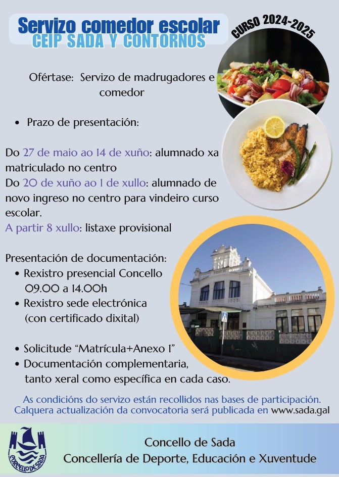 SERVIZO DE COMEDOR NO CEIP SADA Y CONTORNOS CURSO 2024-2025