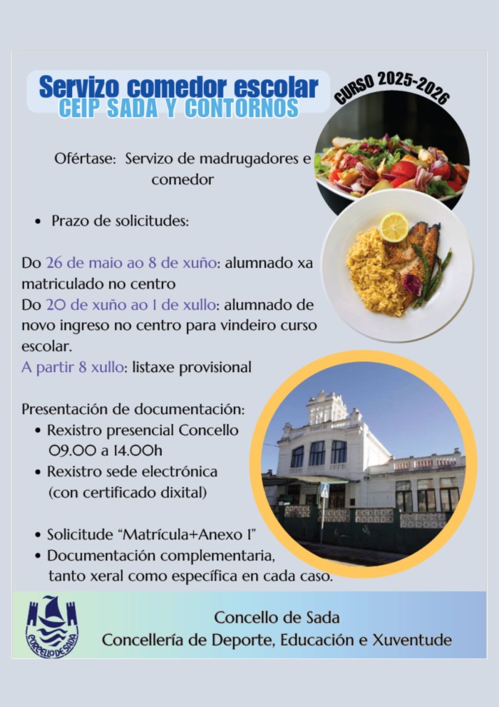 SERVIZO DE COMEDOR NO CEIP SADA Y CONTORNOS CURSO 2024-2025