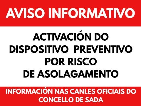 AVISO INFORMATIVO - Activaci�n de dispositivo preventivo por risco de asolagamentos