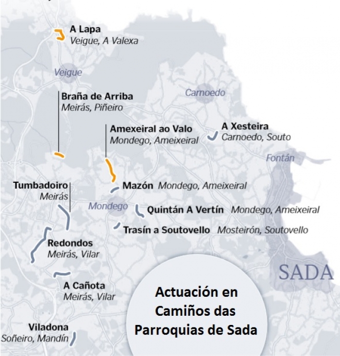 Mejora de seguridad vial en una decena de caminos de las parroquias de Sada