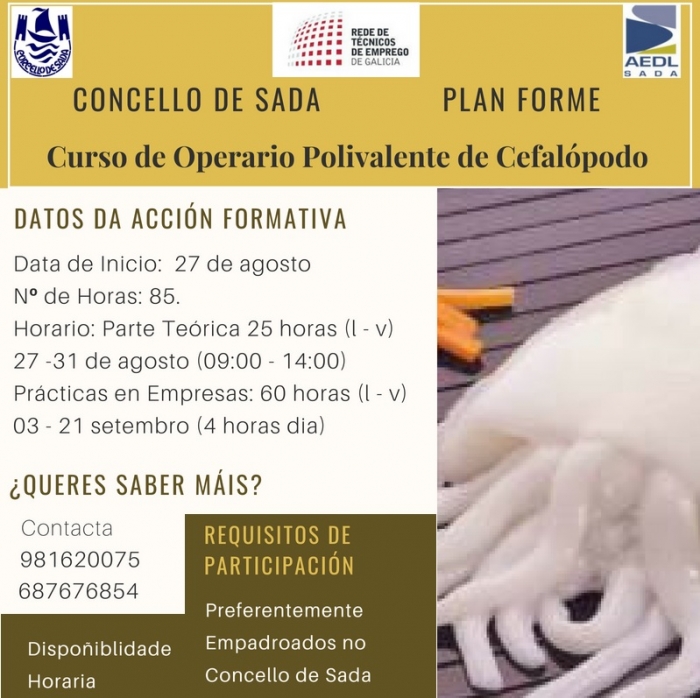 Sada oferta un curso gratuito de operario de tratamiento de cefalpodos